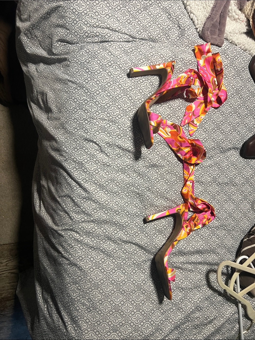 Express Pink & Orange Floral Wrap-Heel Sandals